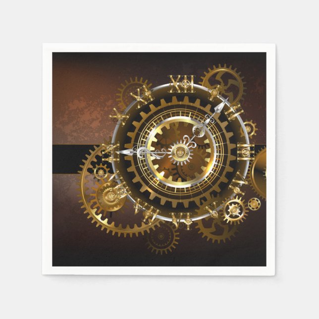 Serviette En Papier Horloge Steampunk avec des engrenages anciens (Devant)