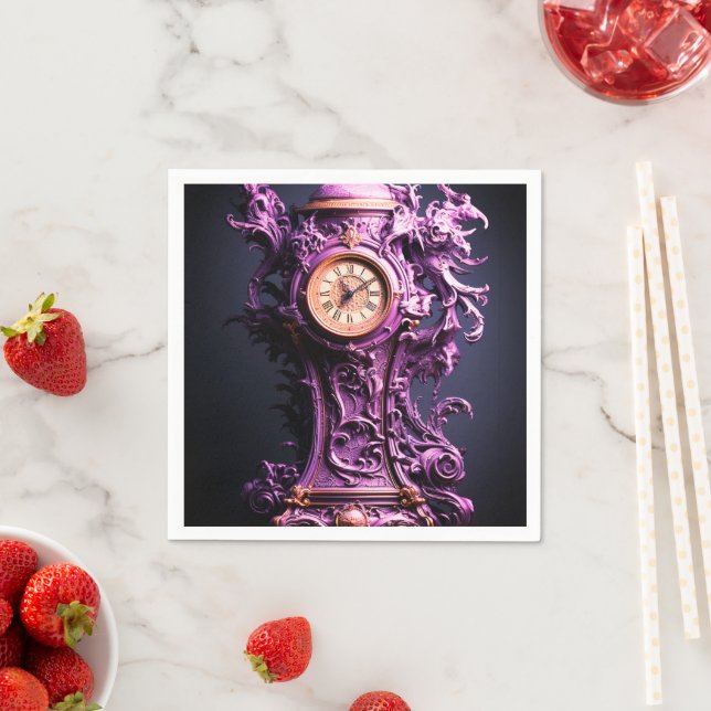 Serviette En Papier Horloge violette (En situation)