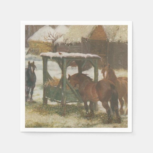 Serviette En Papier Horses on Noël (Devant)
