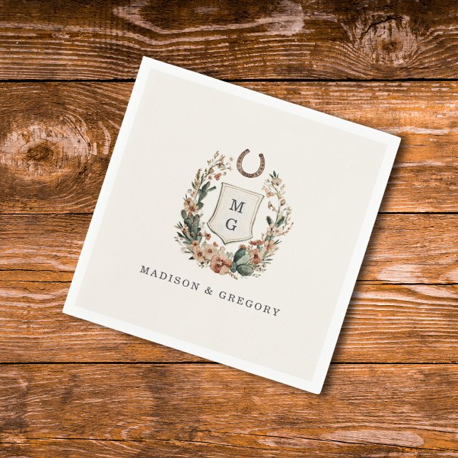 Serviette En Papier Horseshoe Cactus Western Country Crest Wedding  (Créateur téléchargé)
