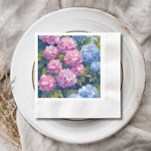 Serviette En Papier Hortensias d'été Fleurs côtières roses et bleues