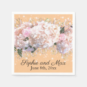 Serviette En Papier Hortensias romantiques blancs roses, fleurs blanch