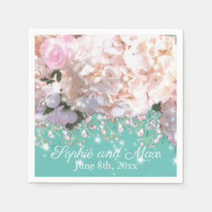 Serviette En Papier Hortensias romantiques blancs roses, fleurs blanch