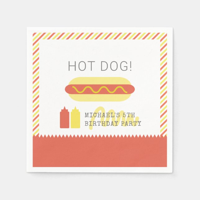 Serviette En Papier HOT DOG! Anniversaire moderne rouge et jaune (Devant)