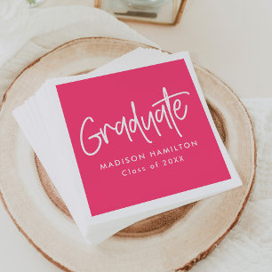 Serviette En Papier Hot Pink   Graduation de script de préppy