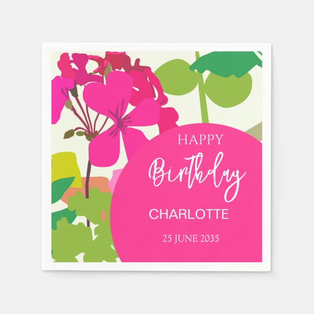Serviette En Papier Hot Rose Garden Floral fête d'anniversaire (Devant)