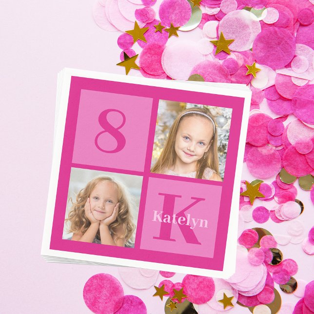 Serviette En Papier Hot Rose Girl Photo Collage personnalisé Anniversa (Créateur téléchargé)