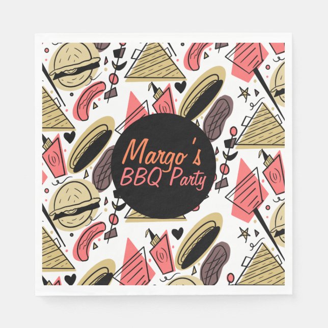 Serviette En Papier Hotdog Burger Doodle BBQ Motif d'anniversaire (Devant)