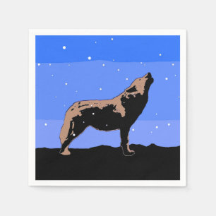 Serviette En Papier Howling Wolf en hiver - Art faunique original