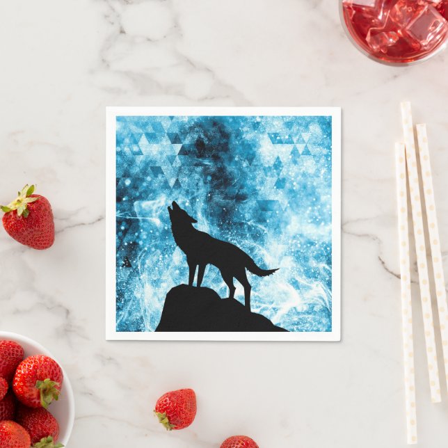 Serviette En Papier Howling Wolf Hiver neige bleue fumée Abstraite (En situation)