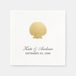 Serviette En Papier Huile d'or Seashell Faux | Mariage Océan