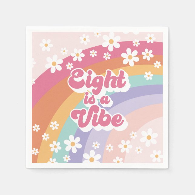 Serviette En Papier Huit est Vibe Retro Rainbow 8e anniversaire (Devant)