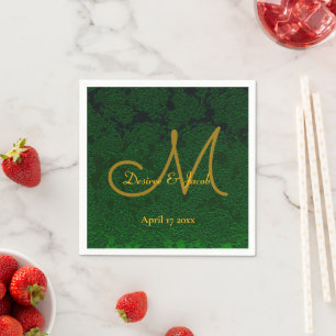 Serviette En Papier Hunter Green Gold Mariage Réception Monogramme