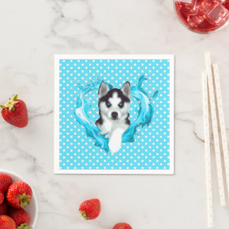 Serviette En Papier Husky Chipe bleu Coeur Points