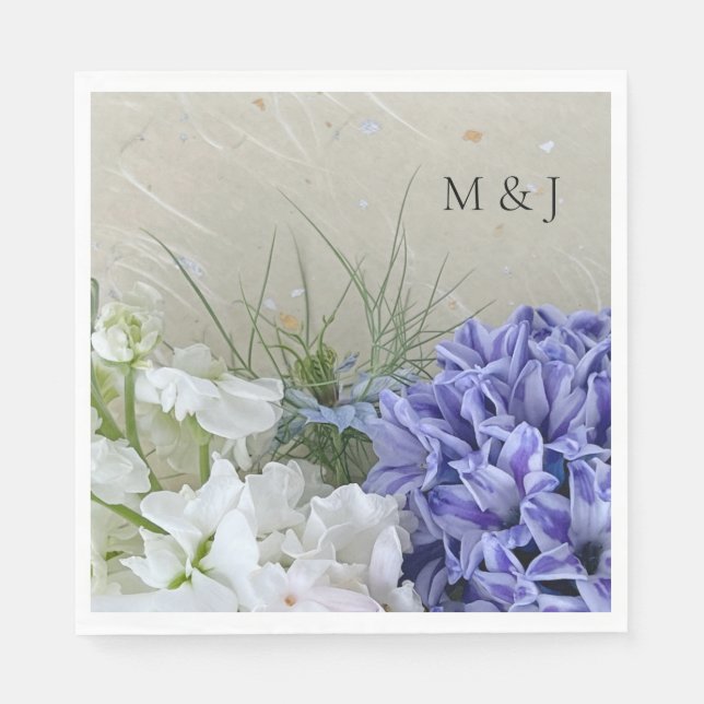Serviette En Papier Hyacinthe bleu avec fleurs stocks blanches (Devant)