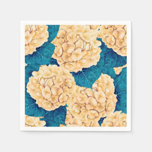 Serviette En Papier Hydrangea aquarelle motif, jaune et bleu