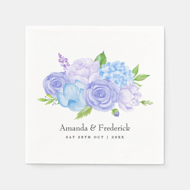 Serviette En Papier Hydrangea Blue et Lavender Mariage clair (Devant)