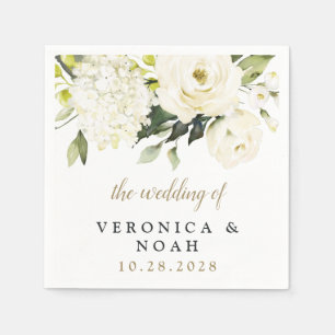 Serviette En Papier Hydrangea Elegant Rose or blanc Mariage floral