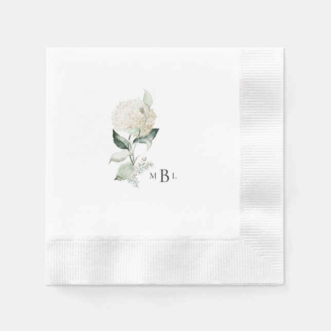 Serviette En Papier Hydrangea Monogram Mariage Cocktail (Devant)