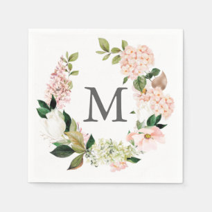 Serviette En Papier Hydrangea Monogramme Mariage Cocktail Napkin