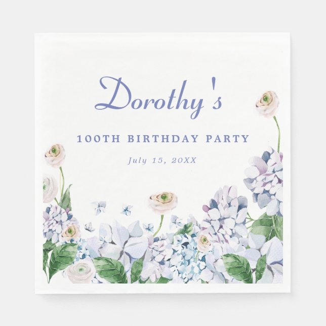Serviette En Papier Hydrangea Rose 100e anniversaire Personnalisé Pers (Devant)