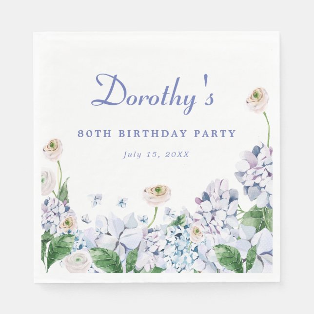 Serviette En Papier Hydrangea Rose 80e anniversaire Personnalisé (Devant)