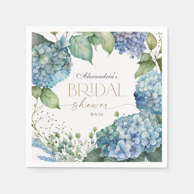 Serviette En Papier Hydrangeas Bleus Personnalisés pour une Fête de Ma (Devant)