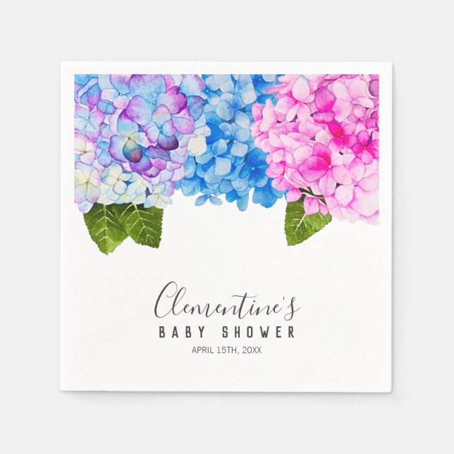 Serviette En Papier Hydrangeas peinture aquarelle | BABY SHOWER (Devant)