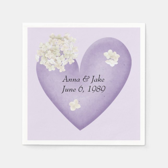 Serviette En Papier Hydrangée blanche sur l'anniversaire du coeur (Devant)