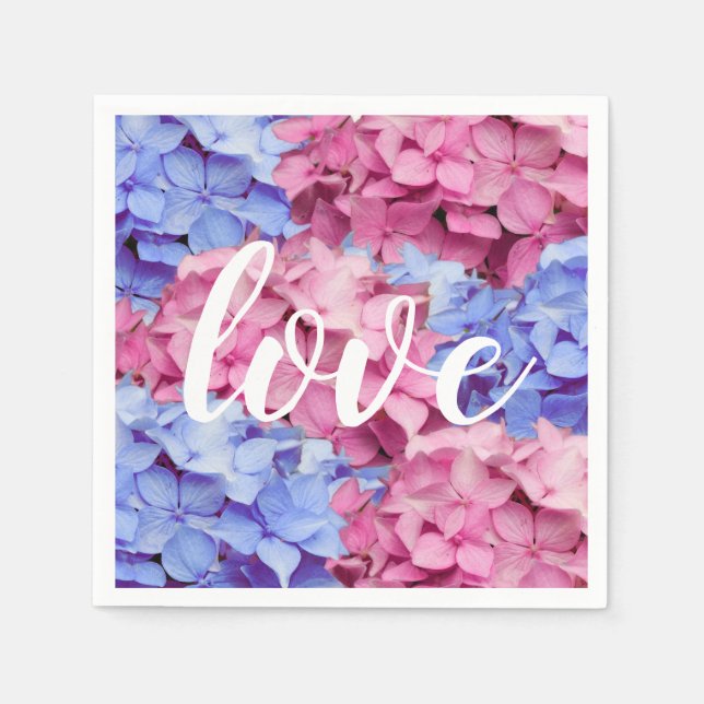 Serviette En Papier Hydrangée bleu céleste rose et bébé (Devant)