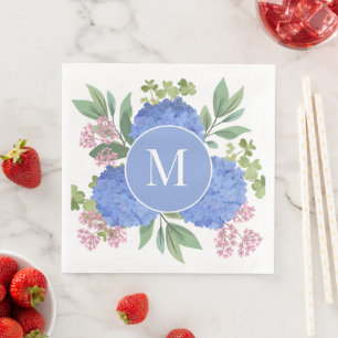 Serviette En Papier Hydrangée bleue Bouquet moderne Monogramme personn