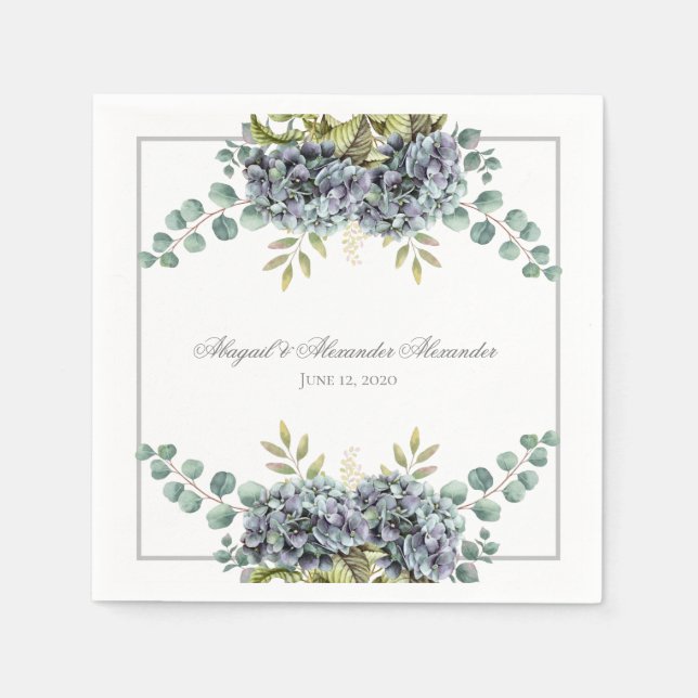 Serviette En Papier Hydrangée pourrie Eucalyptus Mariage (Devant)