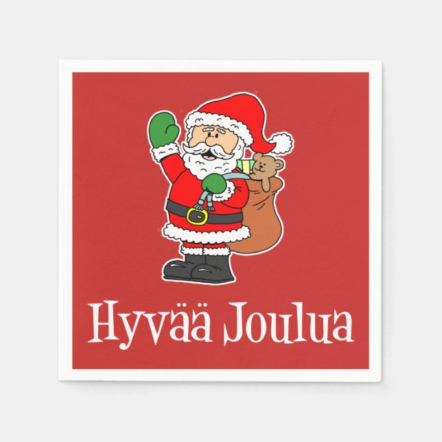 Serviette En Papier Hyvaa Joulua Père Noël finlandaise de Noël (RED) (Devant)