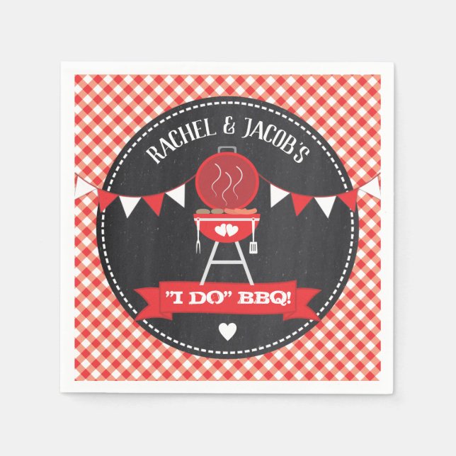 Serviette En Papier I DO BBBQ Fiançailles Wedding shower Red Chalkboar (Devant)