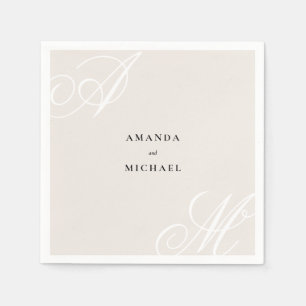 Serviette En Papier Iivoire Beige Moderne Edge Élégant Mariage Monogra
