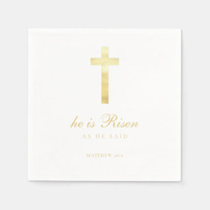 Serviette En Papier Il est ressuscité   Croix d'or Pâques