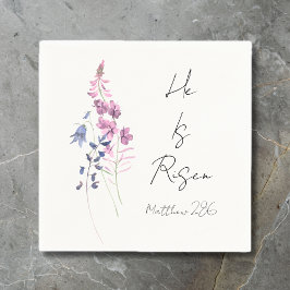 Serviette En Papier Il est ressuscité Purple Floral Script Religieux P