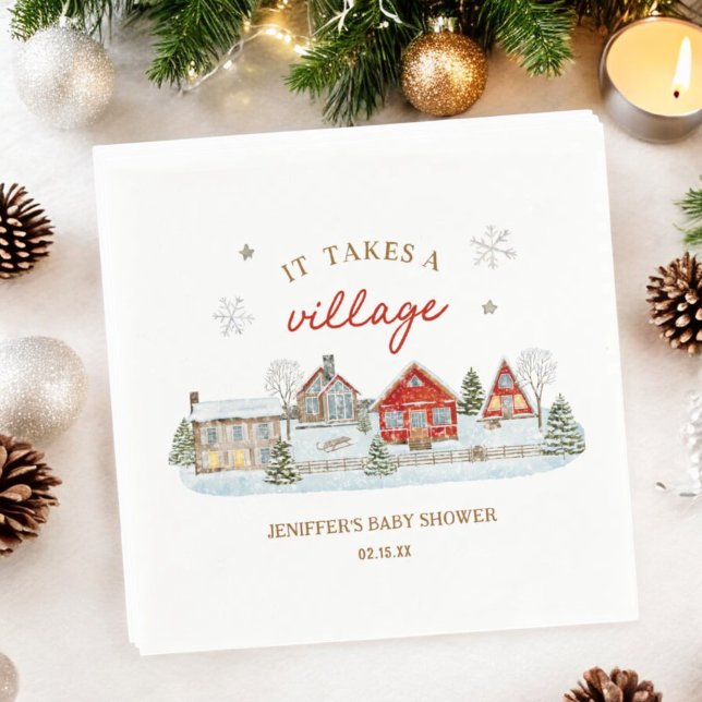 Serviette En Papier Il faut un Baby shower d'hiver neige du village (Créateur téléchargé)