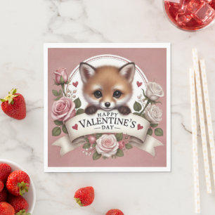 Serviette En Papier Illustration adorable de Fox avec Rose