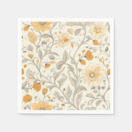 Serviette En Papier Illustration botanique beige et jaune élégant