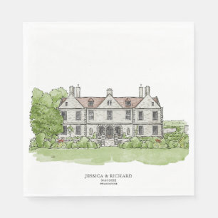 Serviette En Papier Illustration classique du manoir du lieu tiré à la