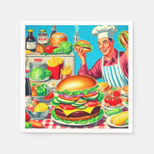 Serviette En Papier Illustration de bande dessinée Retro Hamburger