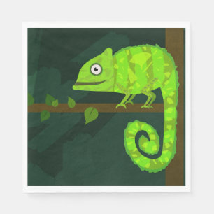 Serviette En Papier Illustration de caméléon vert mignon Reptile tropi