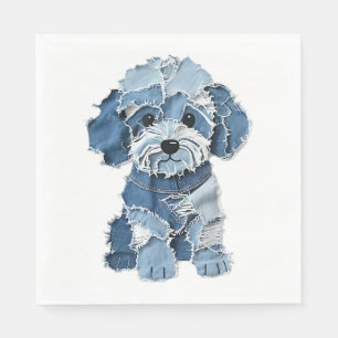 Serviette En Papier Illustration de chien en patchwork de denim mignon