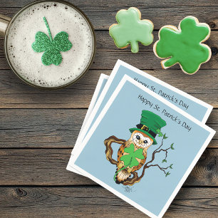 Serviette En Papier Illustration de chouette irlandaise mignonne Lucky