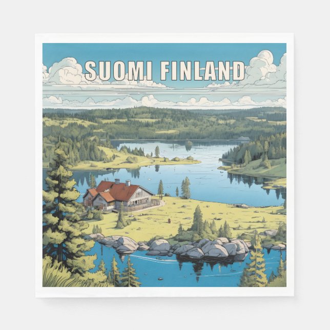 Serviette En Papier Illustration de la nature finlandaise (Devant)