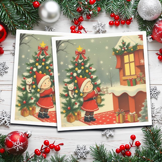 Serviette En Papier Illustration de Noël Vintage (Créateur téléchargé)