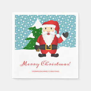 Serviette En Papier Illustration de Père Noël Nom personnalisé Noël