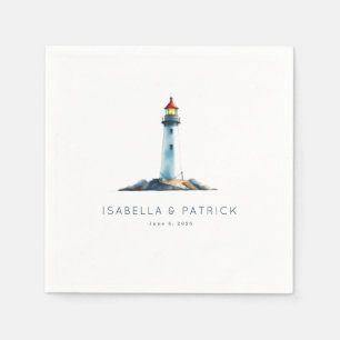 Serviette En Papier Illustration de phare à l'aquarelle sereine