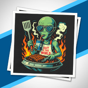 Serviette En Papier Illustration drôle de barbecue d'extraterrestre ré